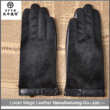 China Großhandel hochwertige schwarze Lederhandschuhe mit Kuhhaar